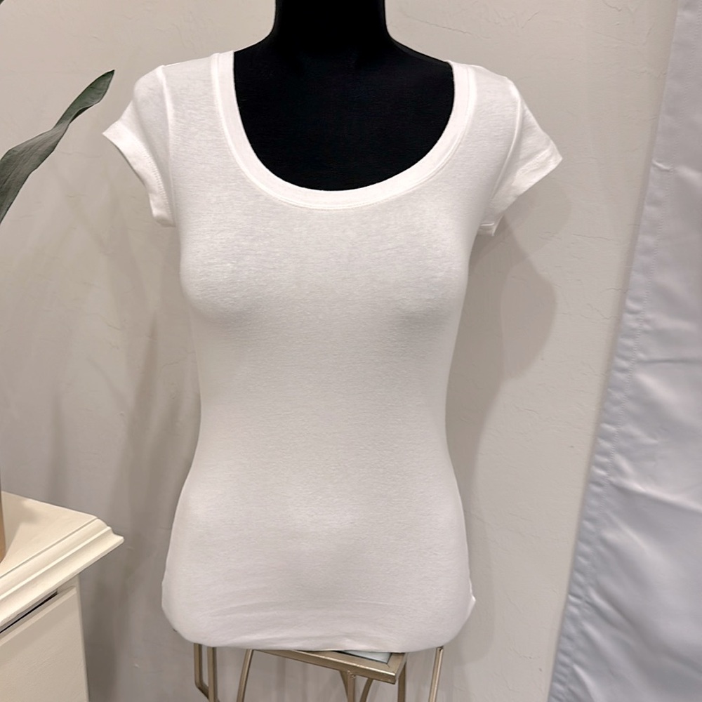 Cynthia Rowley XS White Short Sleeve T-shirt with Stretch